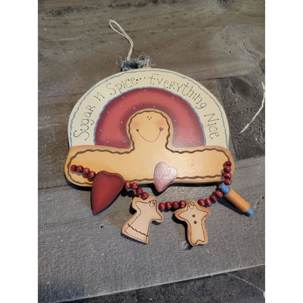 Wooden sugar spice‎ everything nice gingerbread man sign xmas decor
